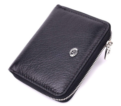 Жіночий шкіряний гаманець на блискавці з металевим логотипом виробника ST Leather 19483 Чорний