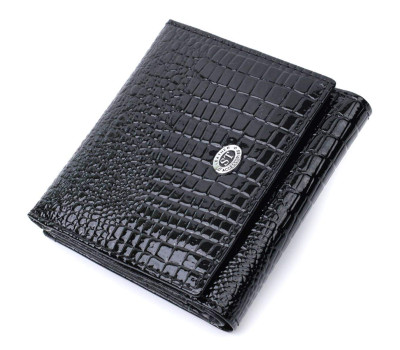Компактний жіночий гаманець з натуральної лакованої шкіри ST Leather 22688 Чорний