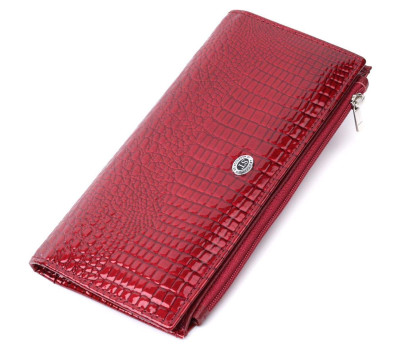 Лакований яскравий гаманець з фактурою під рептилію з натуральної шкіри ST Leather 22715 Червоний