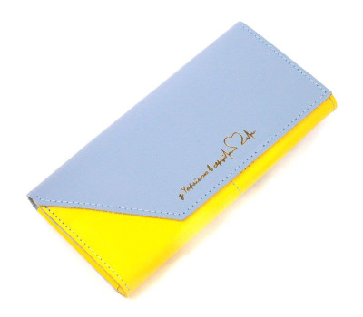 Місткий жіночий гаманець комбі двох кольорів Серце GRANDE PELLE 16740 Жовто-блакитний