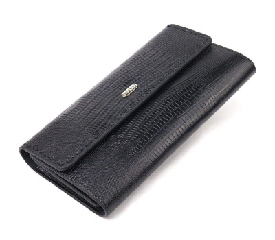 Фактурний місткий жіночий гаманець з натуральної шкіри CANPELLINI 21664 Чорний