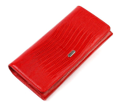 Місткий жіночий гаманець із фактурної натуральної шкіри з тисненням CANPELLINI 21709 Червоний