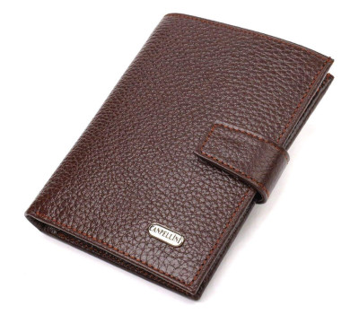 Зручний вертикальний чоловічий гаманець середнього розміру з натуральної шкіри CANPELLINI 21737 Коричневий