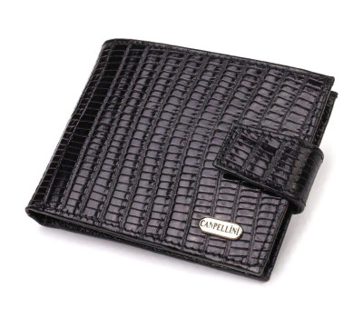Невеликий фактурний чоловічий гаманець із натуральної шкіри з тисненням CANPELLINI 21748 Чорний