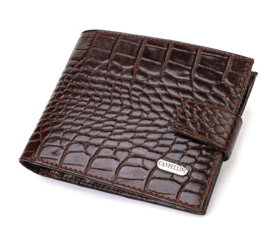 Функціональний горизонтальний гаманець для чоловіків з натуральної шкіри з тисненням під крокодила CANPELLINI 21885 Коричневий
