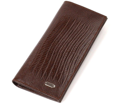 Фактурний чоловічий вертикальний гаманець з натуральної шкіри з тисненням CANPELLINI 21899 Коричневий