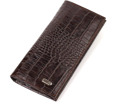 Стильний чоловічий вертикальний гаманець із натуральної шкіри із тисненням під крокодила CANPELLINI 21900 Коричневий