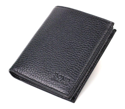 Невеликий чоловічий гаманець із натуральної зернистої шкіри без застібки BOND 21988 Чорний