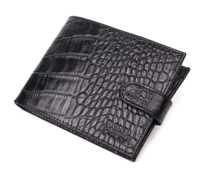 Модний гаманець для чоловіків з натуральної фактурної шкіри з тисненням під крокодила BOND 21995 Чорний