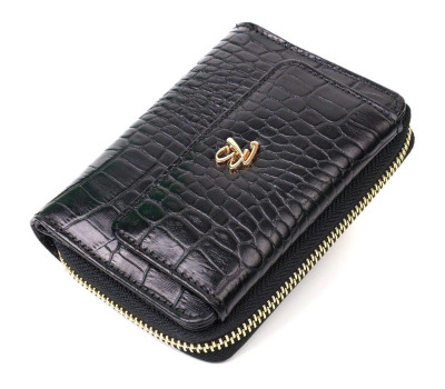 Компактний жіночий гаманець з місткою монетницею на блискавці з натуральної шкіри Tony Bellucci 22014 Чорний