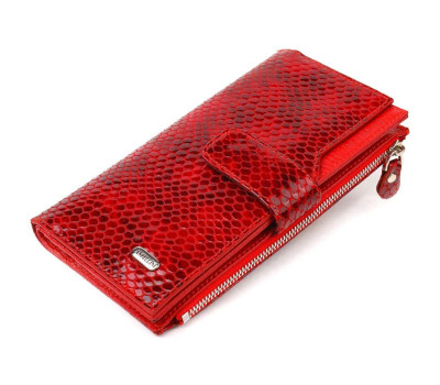 Лакований жіночий гаманець із натуральної шкіри з тисненням під змію CANPELLINI 21639 Червоний