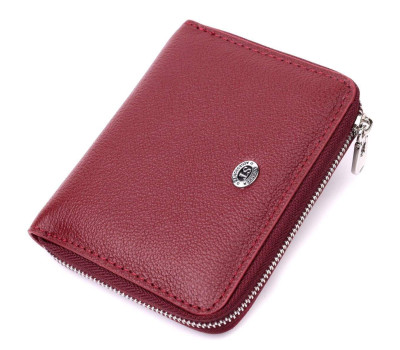 Шкіряний гаманець для жінок на блискавці з металевим логотипом виробника ST Leather 19485 Бордовий