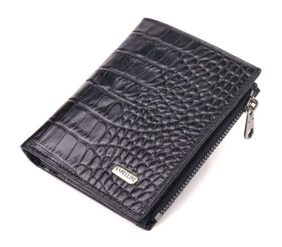 Вертикальний гаманець з натуральної шкіри з тисненням під крокодила CANPELLINI 21673 Чорний