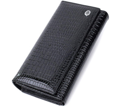 Лакований шкіряний гаманець з блоком для кредитних карток ST Leather 22683 Чорний