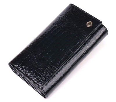 Лаковий жіночий гаманець з візитницею ST Leather 19403 Чорний