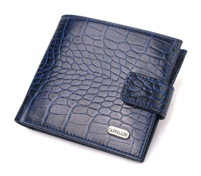 Гаманець для чоловіків горизонтального формату з натуральної шкіри з тисненням під крокодила CANPELLINI 21769 Синій