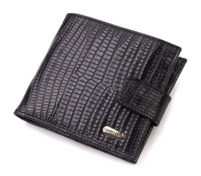 Оригінальний фактурний гаманець горизонтального формату з натуральної шкіри з тисненням CANPELLINI 21771 Чорний