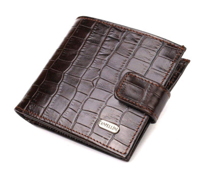Гаманець для чоловіків горизонтального формату з натуральної шкіри з тисненням під крокодила CANPELLINI 21770 Коричневий