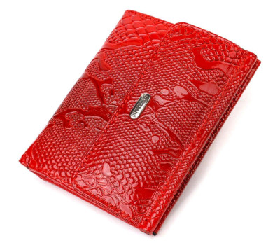 Лакований гаманець для жінок середнього розміру з натуральної шкіри з тисненням під рептилію CANPELLINI 21816 Червоний