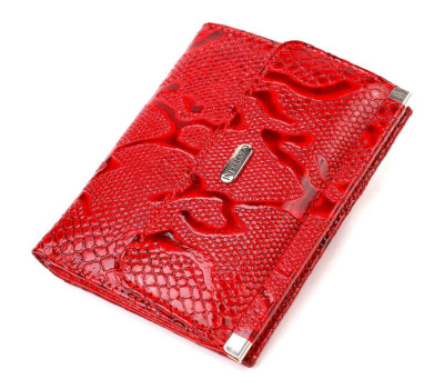 Чудовий гаманець для жінок середнього розміру з натуральної шкіри з тисненням під рептилію CANPELLINI 21818 Червоний
