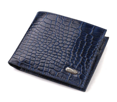Красивий горизонтальний чоловічий гаманець середнього розміру з натуральної шкіри з тисненням під крокодила CANPELLINI 21861 Синій