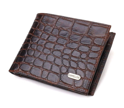 Модний горизонтальний чоловічий гаманець середнього розміру з натуральної шкіри з тисненням під крокодила CANPELLINI 21865 Коричневий