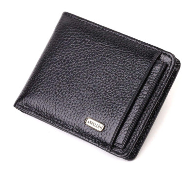 Оригінальний компактний гаманець із вкладишем для посвідчення для чоловіків із натуральної шкіри флотар CANPELLINI 21875 Чорний
