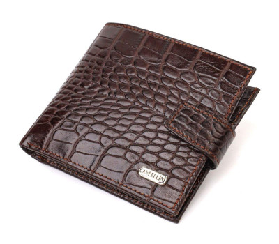 Модний чоловічий гаманець з натуральної шкіри тисненням під крокодила CANPELLINI 21878 Коричневий