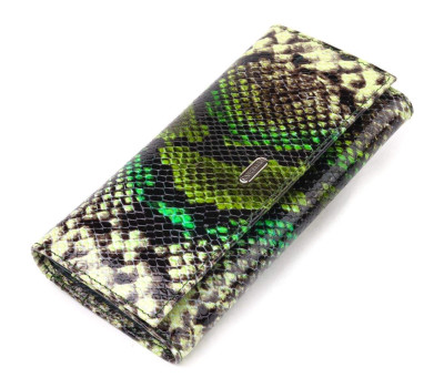 Гарний горизонтальний жіночий гаманець з натуральної шкіри з тисненням під змію CANPELLINI 21650 Різнокольоровий