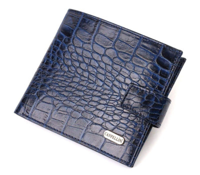 Стильний чоловічий гаманець горизонтального формату з натуральної шкіри з тисненням під крокодила CANPELLINI 21758 Синій