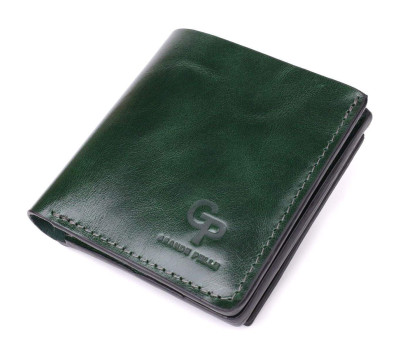 Компактний гаманець у дві складення з натуральної гладкої шкіри GRANDE PELLE 22946 Зелений