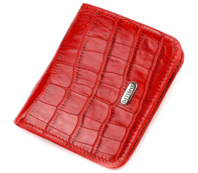 Жіночий гаманець з натуральної шкіри з тисненням під крокодила CANPELLINI 21795 Червоний