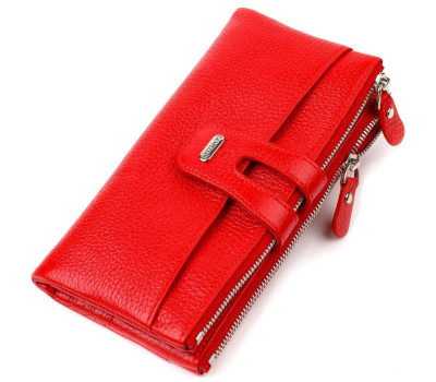 Яскравий жіночий гаманець із зручним функціоналом з натуральної шкіри CANPELLINI 21895 Червоний