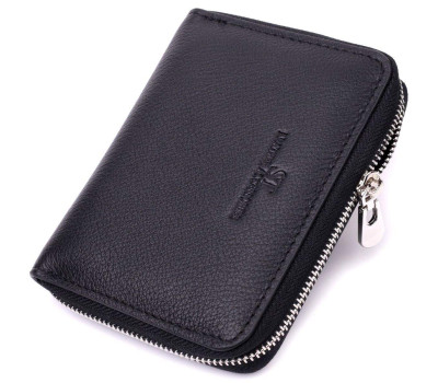 Шкіряний гаманець для жінок на блискавці з тисненим логотипом ST Leather 19489 Чорний