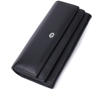Функціональний жіночий гаманець з двома клапанами із натуральної шкіри ST Leather 22696 Чорний