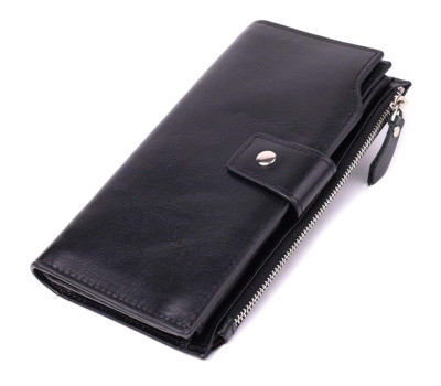 Вертикальний стильний гаманець із гладкої натуральної шкіри Vintage 22885 Чорний