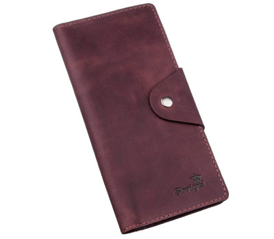 Гаманець жіночий вертикальний з вінтажної шкіри на кнопках SHVIGEL 16178 Бордовий
