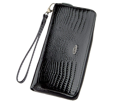 Гаманець жіночий на одну блискавку з екошкіри лаковий KIVI 19030 Чорний