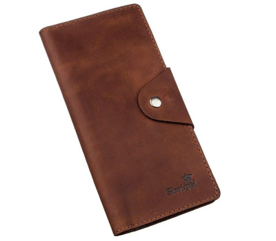 Гаманець чоловічий вертикальний з вінтажної шкіри на кнопках SHVIGEL 16181 Коричневий