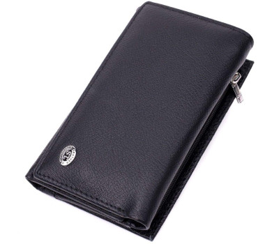 Зручний жіночий гаманець у три складання з натуральної шкіри ST Leather 19468 Чорний