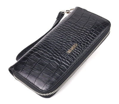 Горизонтальний гаманець для жінок з натуральної фактурної шкіри під крокодила CANPELLINI 21623 Чорний