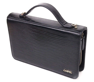 Незвичайна чоловіча барсетка на два відділення з натуральної фактурної шкіри з тисненням під рептилію CANPELLINI 21571 Чорна