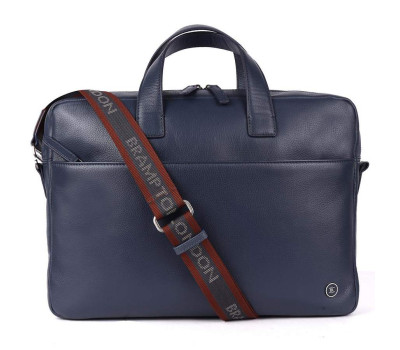 Шкіряна сумка для ноутбука 15,6 Brampton London Commandeer Navy (Синий)