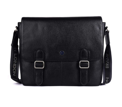 Шкіряна сумка месенджер для ноутбука 14 Brampton London Emissary Black (Чорний)