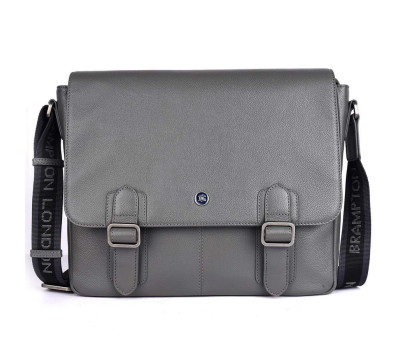 Шкіряна сумка месенджер для ноутбука 14 Brampton London Emissary Grey (Сірий)