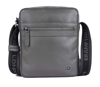 Чоловіча шкіряна сумка через плече Brampton London Crossflow Grey (Сірий)