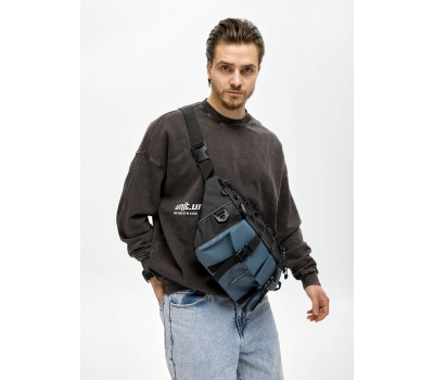 Чоловіча cумка-бананка під ноутбук Sambag Urban Pro чорно-синя