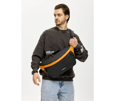 Чоловіча cумка-бананка під ноутбук Sambag Urban Laptop чорно-помаранчева