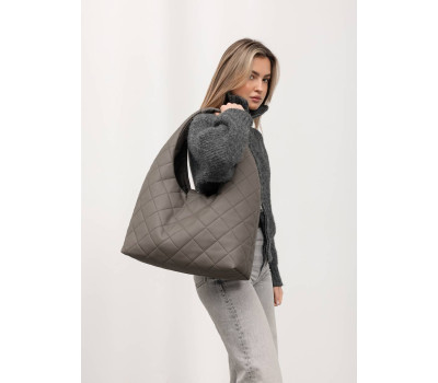Жіноча сумка Sambag HOBO L сіра строчена