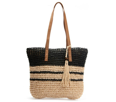 Жіноча плетена сумка PODIUM 0006 black beige
